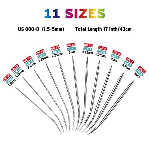 Coowayze 16 Inch Circular Knitting Needles Set, Stainless Steel Round Knitting Needles 1.5-5mm | 11 Sizes thumbnail 2