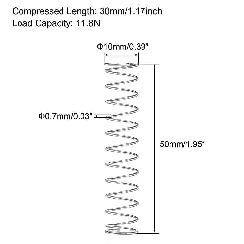 uxcell Compression Spring 10mm OD 0.7mm Wire 50mm Free Length | High Hardness & Elasticity thumbnail 3