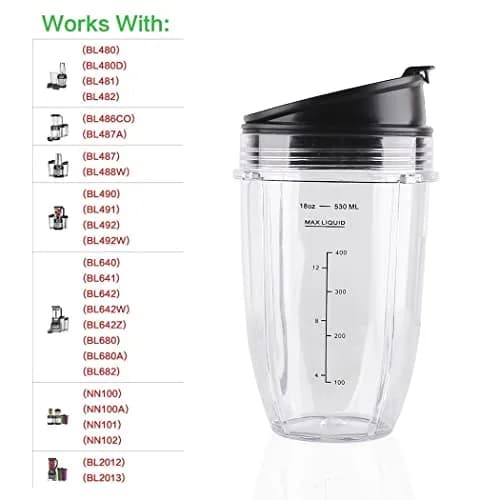 Veterger 2 Pack Replacement Parts Cup with Lid,Compatible with Ninja Blender Auto iQ BL480 BL482 BL642 NN102 BL682 BL450 BL2013 (2 18oz) | Kitchen Appliance Accessory thumbnail 2