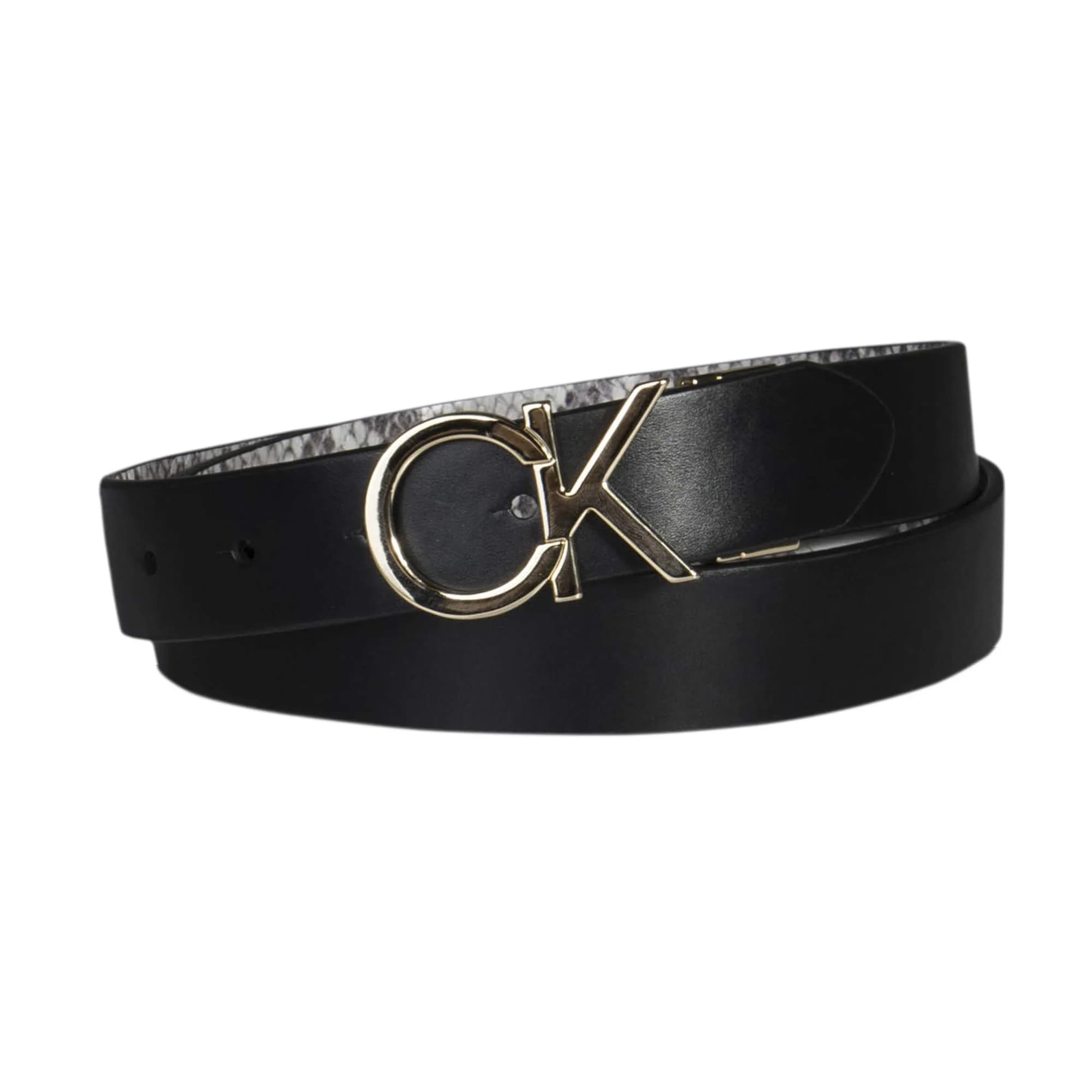 Calvin Klein Women's Reversible Belt, Black/Grey Plaque, Small | Classic 2-in-1 Design for Versatile Style — Black/Grey Snakeskin / X-Large