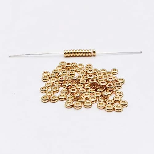 INSPIRELLE Pale Gold Plated Brass Heishi Beads 4mm (100pcs) | Add Sparkle to Jewelry Designs thumbnail 2
