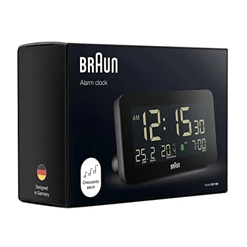 Braun Digital Alarm Clock with Date, Month & Temperature | Negative LCD, Crescendo Beep, 12/24H, AA Battery (1-Pack) thumbnail 8