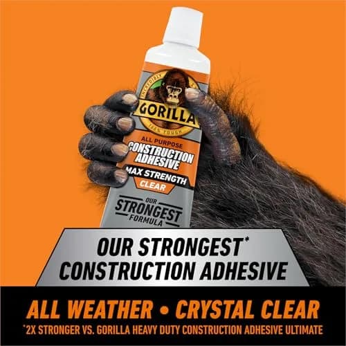 Gorilla Max Strength Clear Construction Adhesive 74ml (2.5 oz) | Bonds Wood, Metal, Tile, Stone, Glass, Granite thumbnail 2