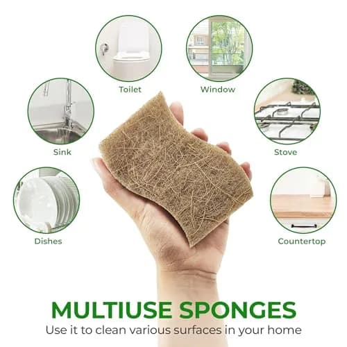 AIRNEX Natural Kitchen Sponges 12 Pack | Biodegradable Cellulose & Coconut Scrubber Dish Sponges for Kitchen thumbnail 6
