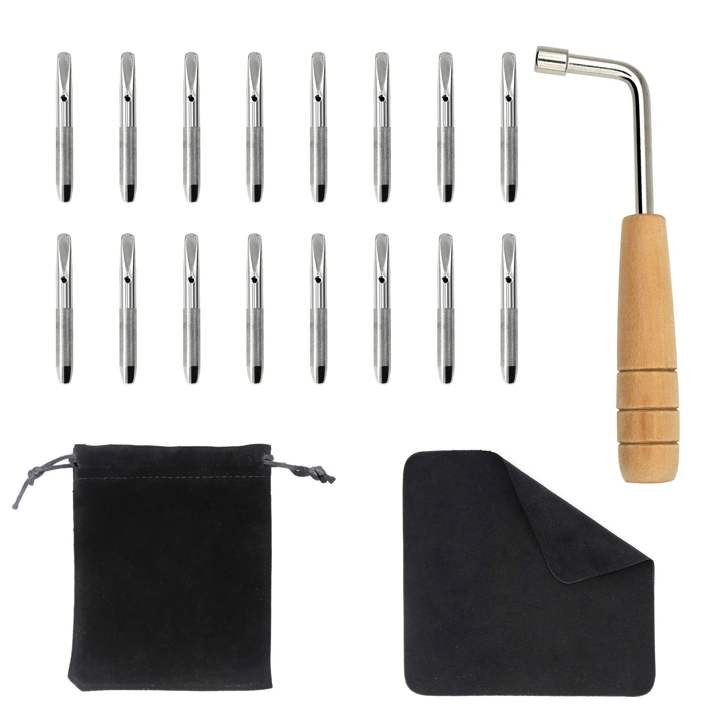 INKNOTE 16 Pcs Tuning Pin Set with L-Shape Wrench & Gooseneck Hammer Lever | For Lyre Harps & Primitive String Instruments - main product image
