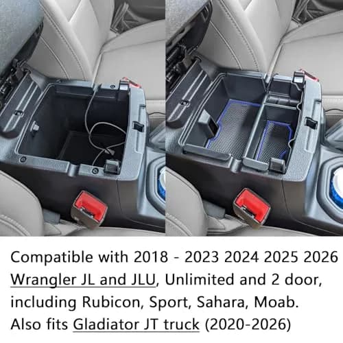 EDBETOS Center Console Organizer Tray for Jeep Wrangler JL/JLU 2018-2026 & Gladiator JT 2020-2026 with Blue Trim | Adds Storage & Tidiness thumbnail 3