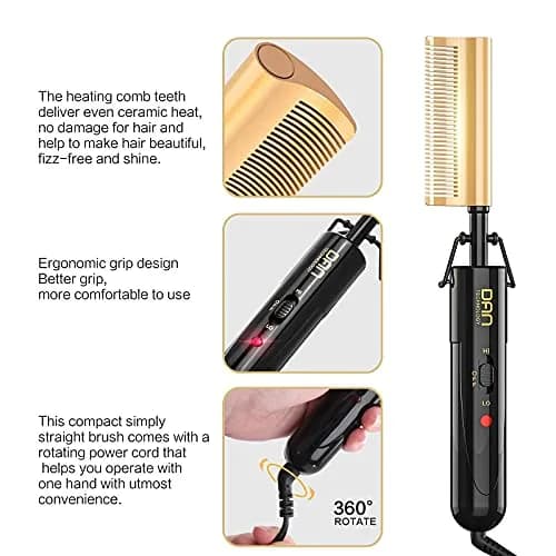 DAN Technology Curved Ceramic Hair Straightener and Heat Press Comb 11mm (0.43 inches) | Dual Voltage for All Hair Types thumbnail 4