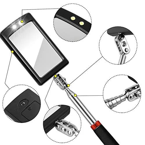 Tatuo Telescoping Inspection Mirror Set with LED Lights | Round & Square Heads, Extendable Reach thumbnail 4