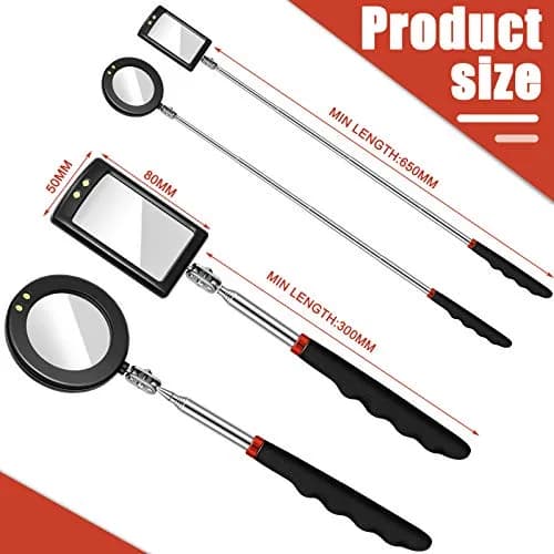 Tatuo Telescoping Inspection Mirror Set with LED Lights | Round & Square Heads, Extendable Reach thumbnail 2