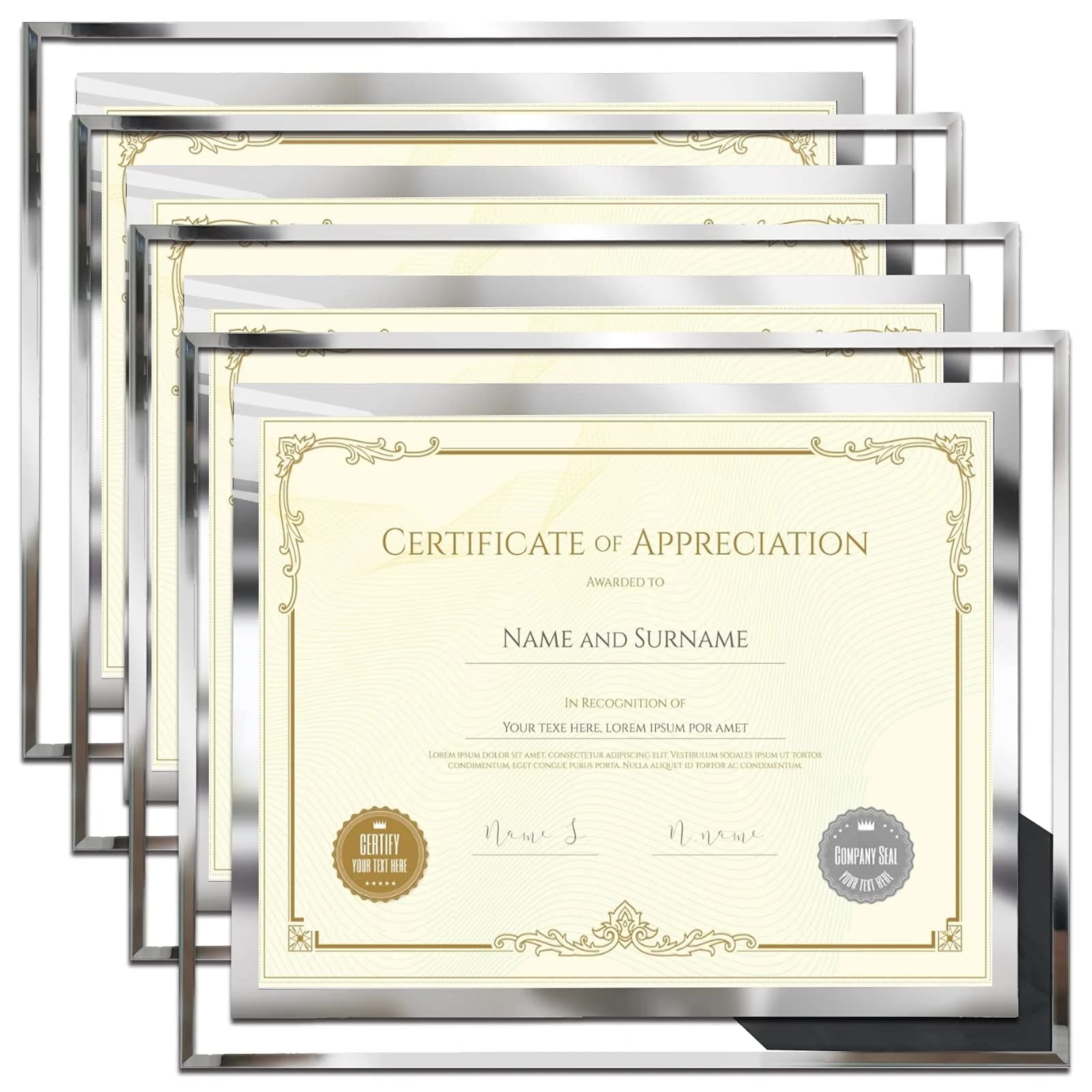 SESEAT 8.5 x 11 Certificate Document Frame Set of 4 | Elegant Glass Beveled Edges for Diplomas & Certificates