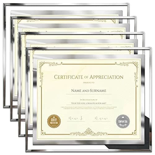 SESEAT 8.5 x 11 Certificate Document Frame Set of 4 | Elegant Glass Beveled Edges for Diplomas & Certificates thumbnail 1