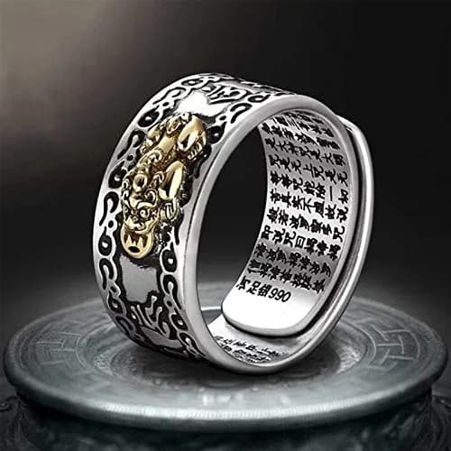 Pingyongchang Golden Pi Xiu Mantra Protection Wealth Ring Adjustable (9mm Width) thumbnail 2