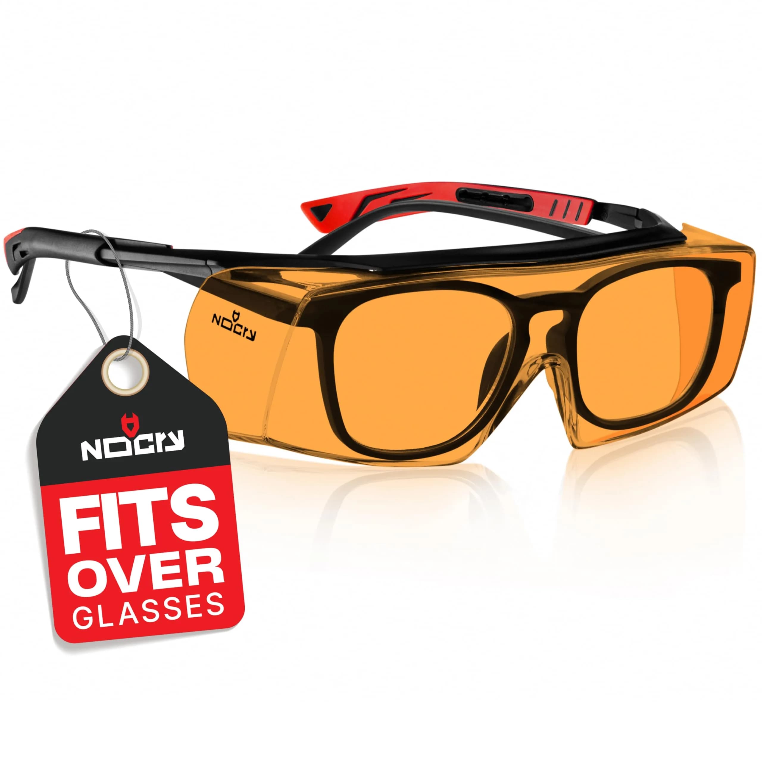 NoCry Blue Light Blocking Safety Glasses Over Eyeglasses — Orange Lens, ANSI Z87.1 Certified, Anti-Fog & Anti-Scratch