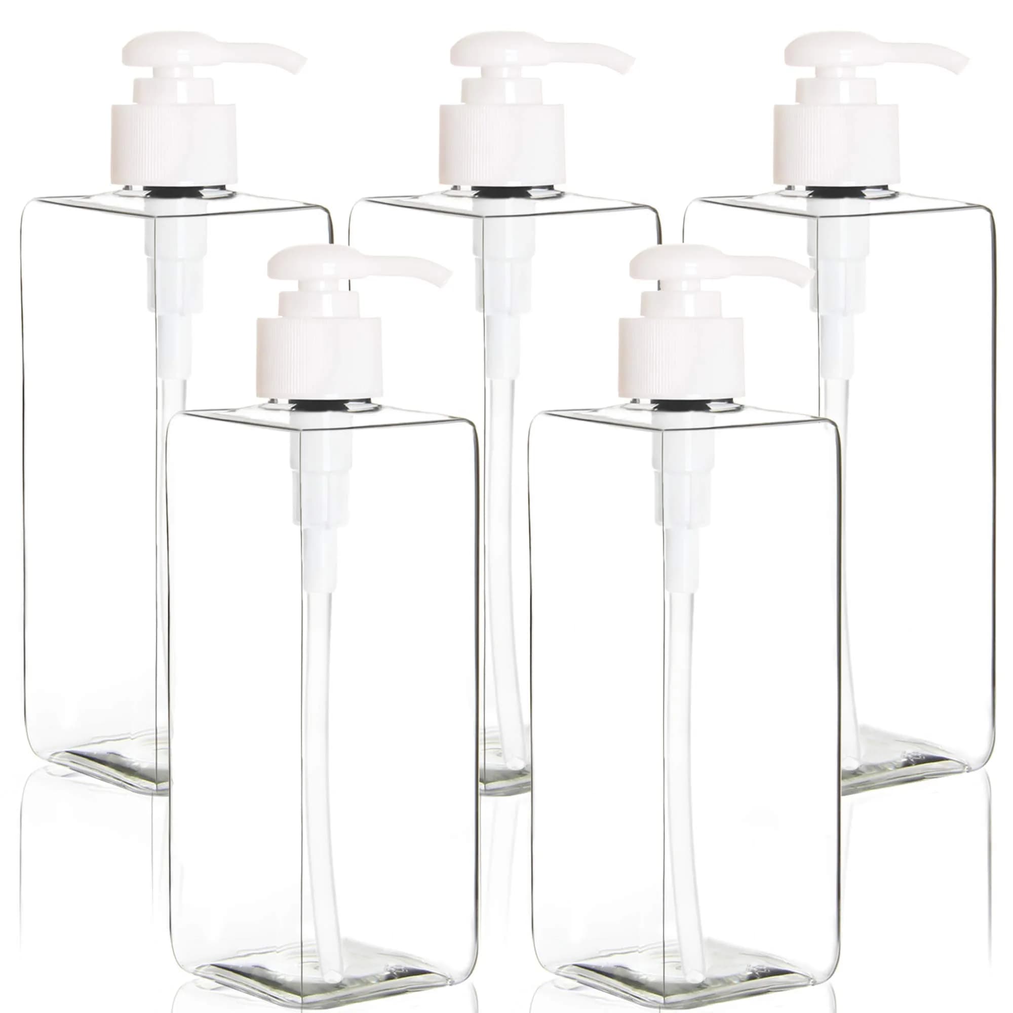 Youngever White 5 Pack 473ml (16 oz) Square Plastic Pump Bottles | Refillable for Lotions, Shampoos & More — White