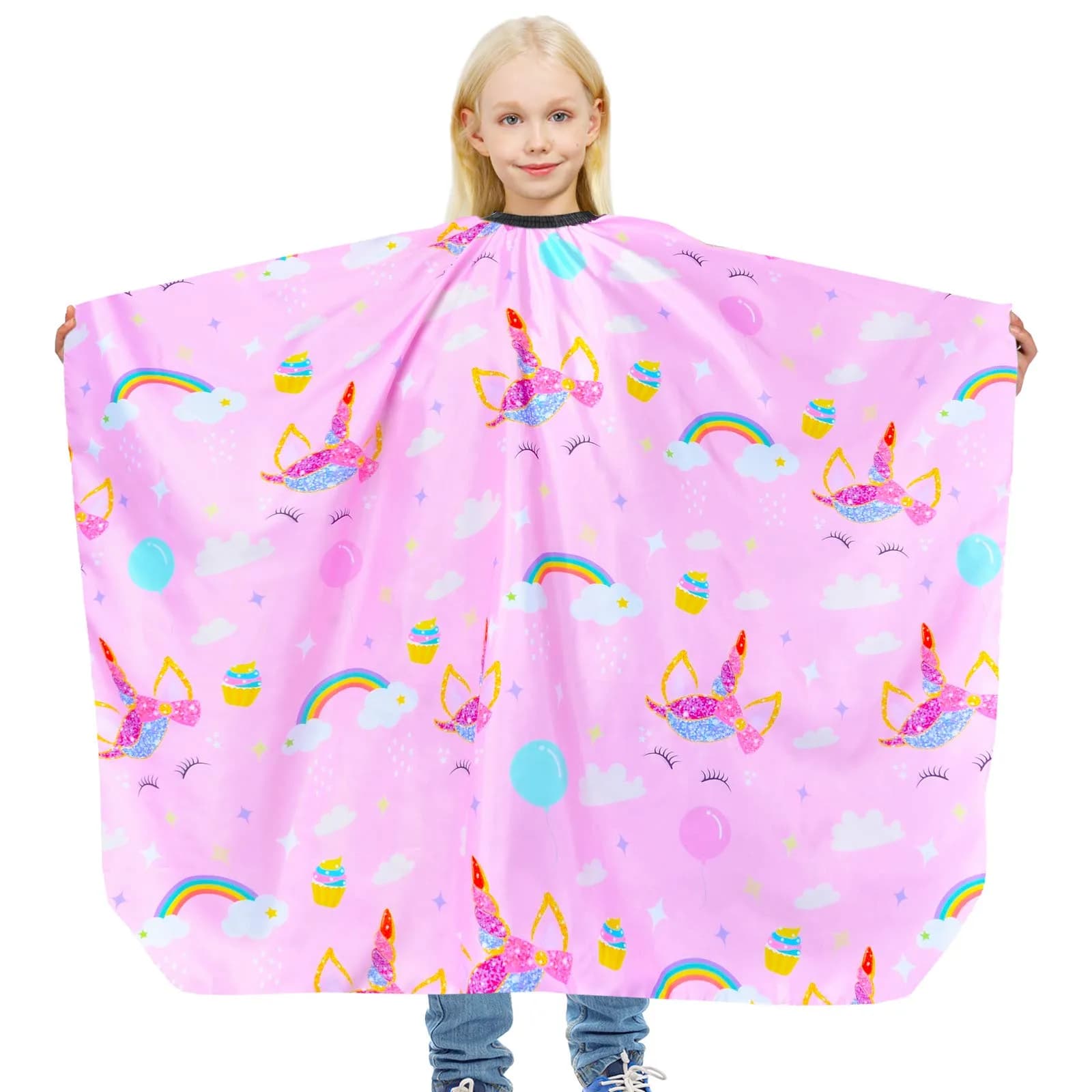 PAMAID Kids Haircut Cape Waterproof Barber Cape Cover with Adjustable Snap Closure, 120cm x 100cm | Cute Unicorn Print