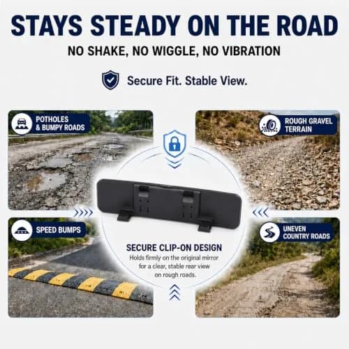 SkycropHD Anti Glare Wide Angle Car Rearview Mirror, 12'' | Frameless, Blue Convex, Universal Fit thumbnail 6