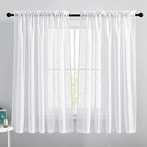 NICETOWN Sheer Linen Curtains Natural Style, W66 x L63 | Privacy & Elegant Linen Look thumbnail 1