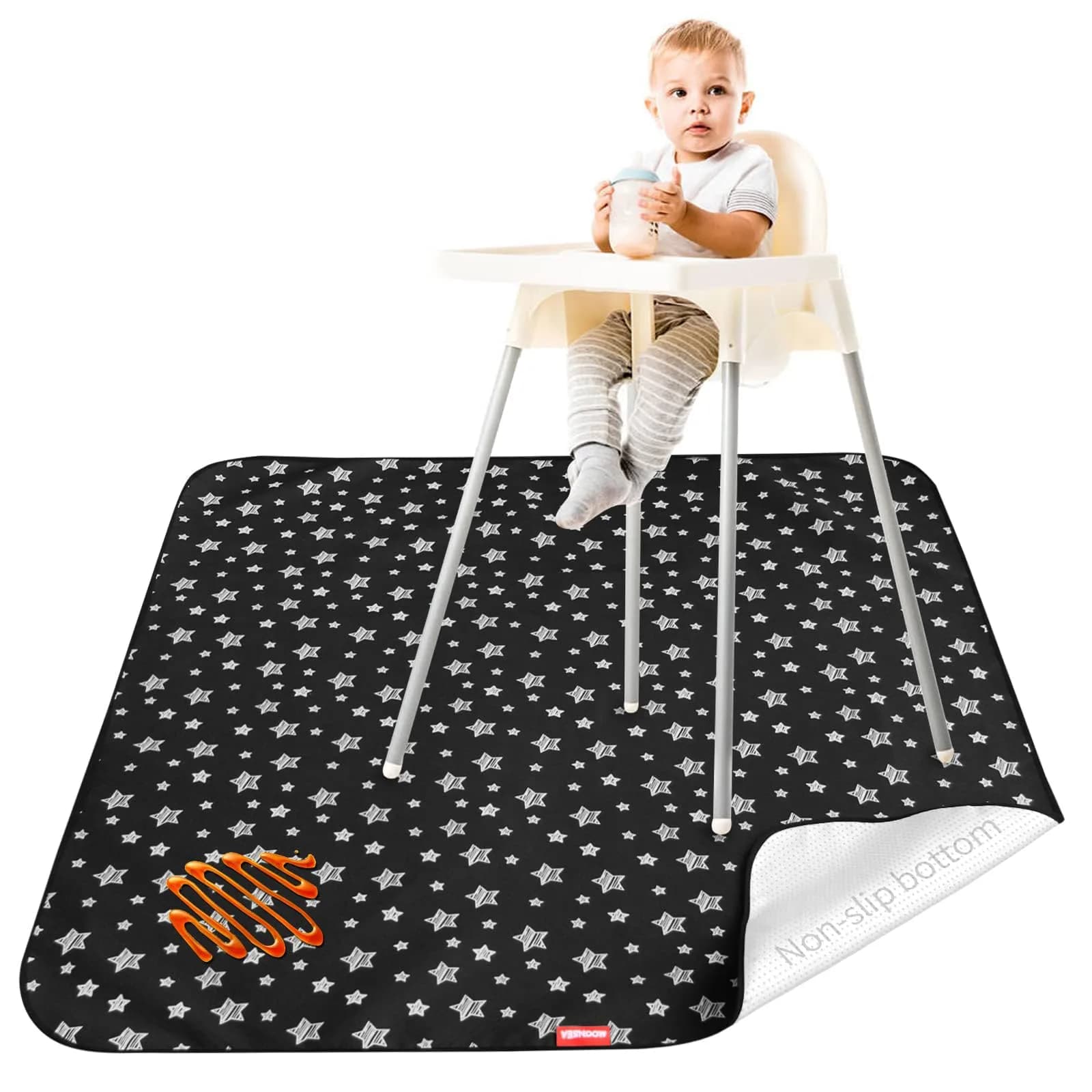 Moonsea Green Flower Splat Mat 106.7cm x 116.8cm (42x46 Inch) | Waterproof & Machine Washable Floor Protector — Black Star / 42x46-inch