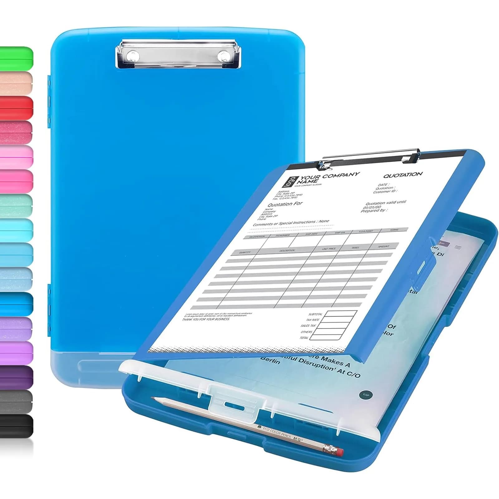 Sooez Storage Clipboard with Pen Holder, Lavender Purple, 8.5 x 11 inches | Durable Polypropylene Case for School & Office — Blue