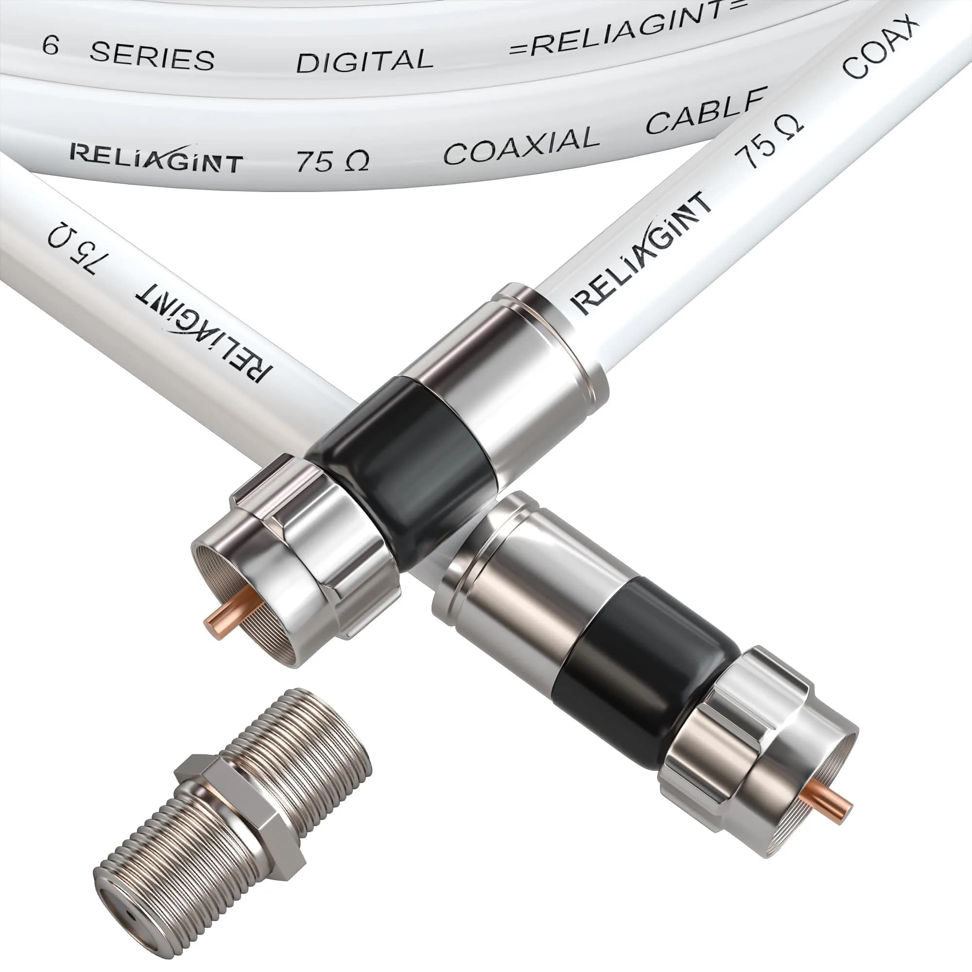 RELIAGINT 15ft (4.57m) RG6 Coaxial Cable, 75 Ohm High-Speed, White | Stable Signal for HD TV & Internet — White / 3 FT