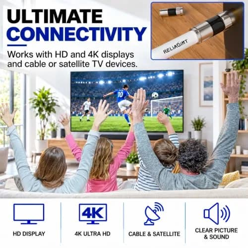 RELIAGINT 3ft (0.91m) RG6 Coaxial Cable, White | High-Speed 75 Ohm Cable for TV, Satellite, Internet thumbnail 7