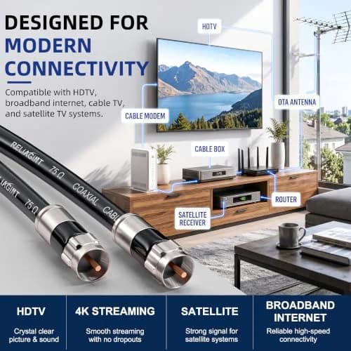 RELIAGINT 6ft (1.83m) RG6 Coaxial Cable, 75 Ohm High-Speed, Black | Reliable Signal for TV, Satellite & Internet thumbnail 5