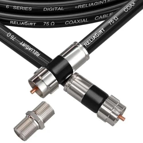 RELIAGINT 3ft (0.91m) RG6 Coaxial Cable, 75 Ohm High-Speed, Black | Reliable Signal for TV & Internet thumbnail 1