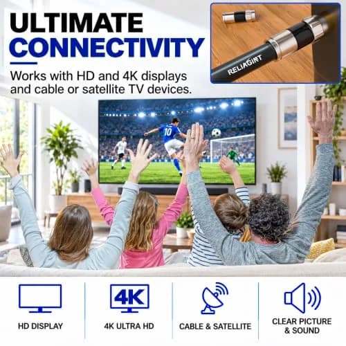 RELIAGINT 3ft (0.91m) RG6 Coaxial Cable, 75 Ohm High-Speed, Black | Reliable Signal for TV & Internet thumbnail 7