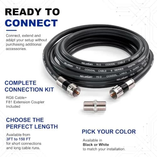 RELIAGINT 10ft (3.05m) RG6 Coaxial Cable Black | High-Speed 75 Ohm for TV, Internet, Satellite thumbnail 4