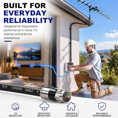 RELIAGINT 10ft (3.05m) RG6 Coaxial Cable Black | High-Speed 75 Ohm for TV, Internet, Satellite thumbnail 6