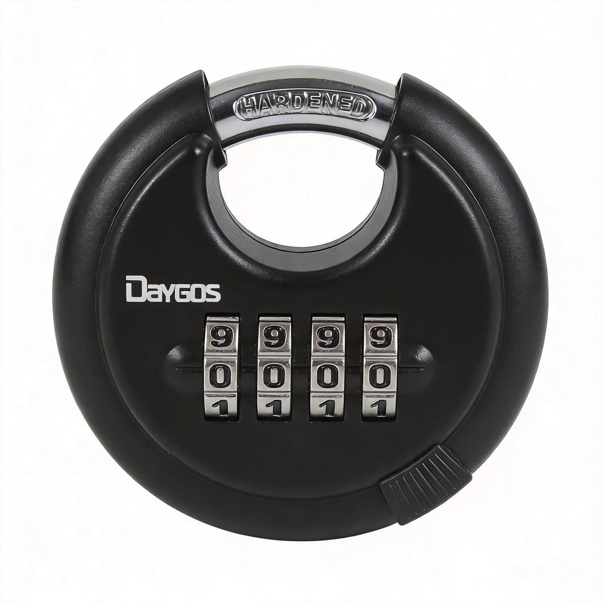 DAYGOS Black 4-Digit Combination Disc Padlock 10mm (3/8-in) Shackle | Heavy Duty Weatherproof Outdoor Lock — Black