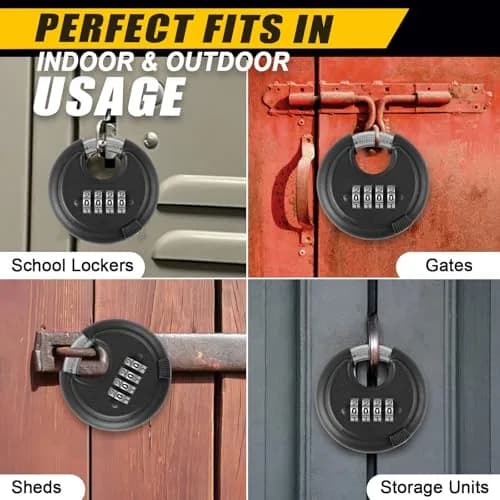 DAYGOS Black 4-Digit Combination Disc Padlock 10mm (3/8-in) Shackle | Heavy Duty Weatherproof Outdoor Lock thumbnail 5