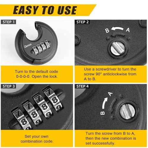 DAYGOS Black 4-Digit Combination Disc Padlock 10mm (3/8-in) Shackle | Heavy Duty Weatherproof Outdoor Lock thumbnail 6