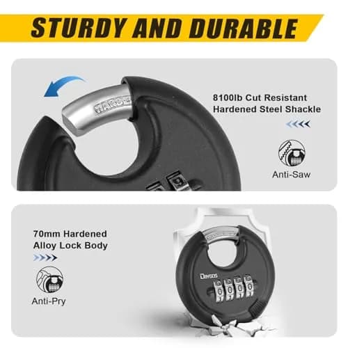 DAYGOS Black 4-Digit Combination Disc Padlock 10mm (3/8-in) Shackle | Heavy Duty Weatherproof Outdoor Lock thumbnail 3