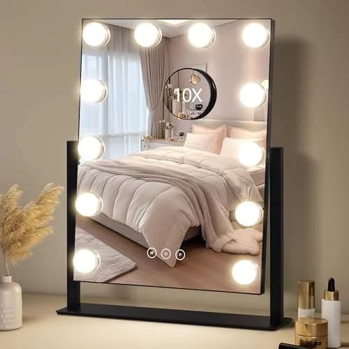 NUSVAN Vanity Mirror with Lights, 3 Color Modes, 10X Magnification, Touch Control, 360° Rotation, White | Adjustable Brightness for Flawless Makeup thumbnail 1