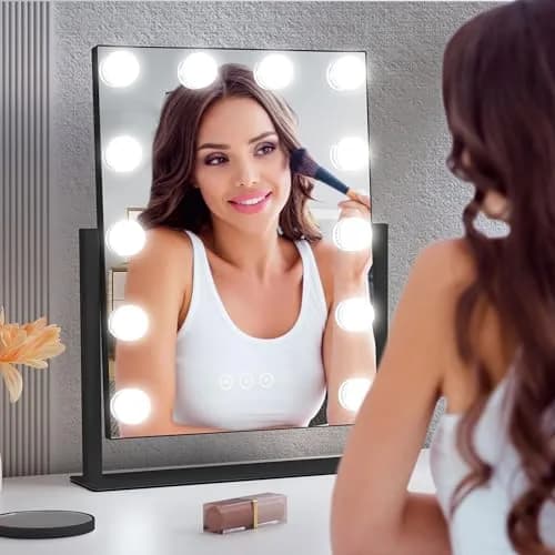 NUSVAN Vanity Mirror with Lights, 3 Color Modes, 10X Magnification, Touch Control, 360° Rotation, White | Adjustable Brightness for Flawless Makeup thumbnail 6