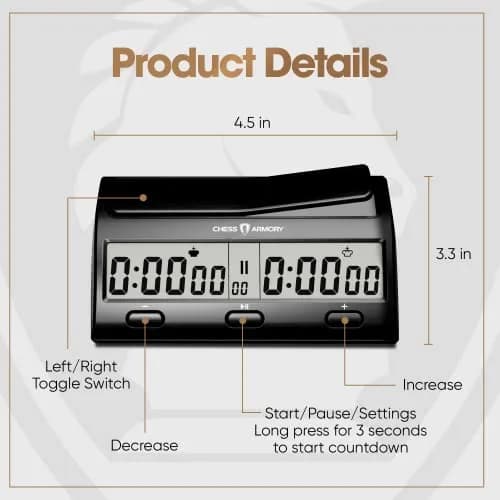Chess Armory Advanced Digital Chess Clock Timer with Bonus Time Features | Portable Tournament Timer for 2 Player Games thumbnail 5