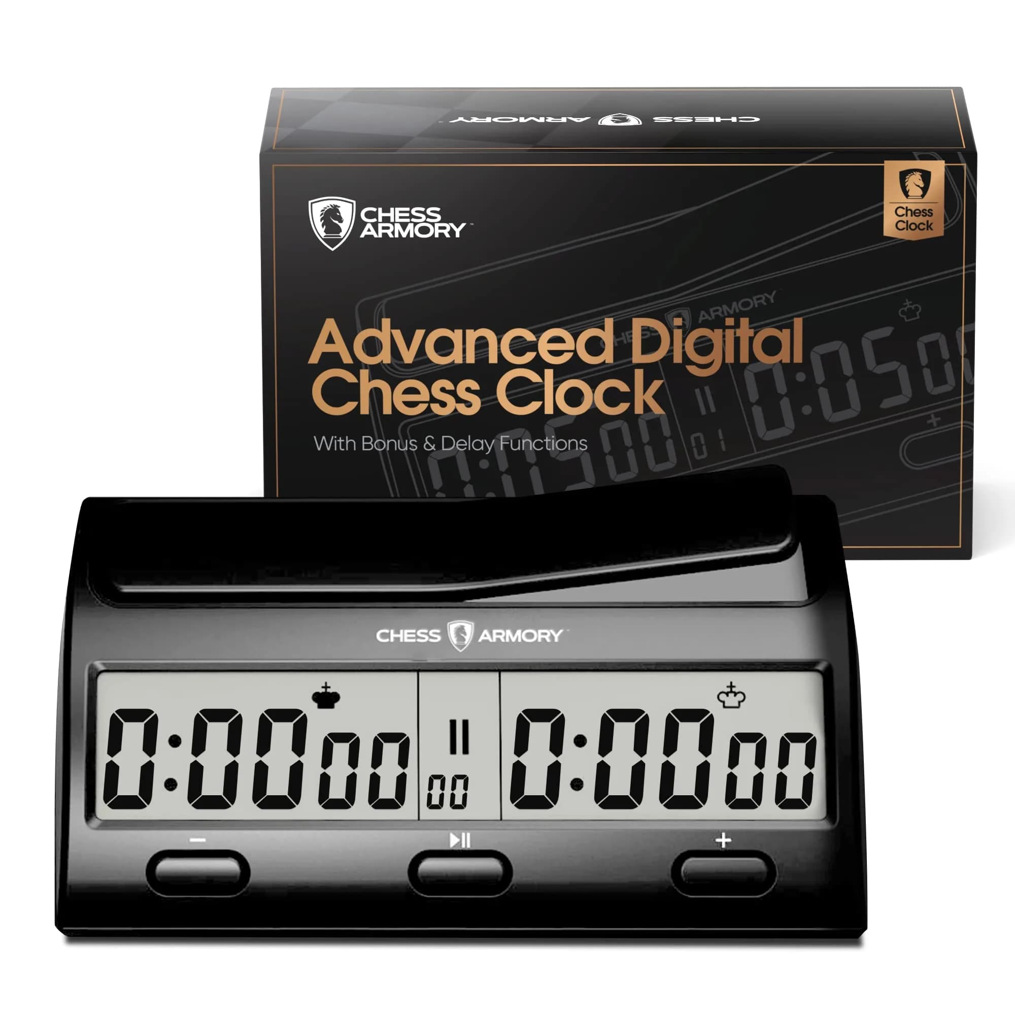 Chess Armory Advanced Digital Chess Clock Timer with Bonus Time Features | Portable Tournament Timer for 2 Player Games - main product image