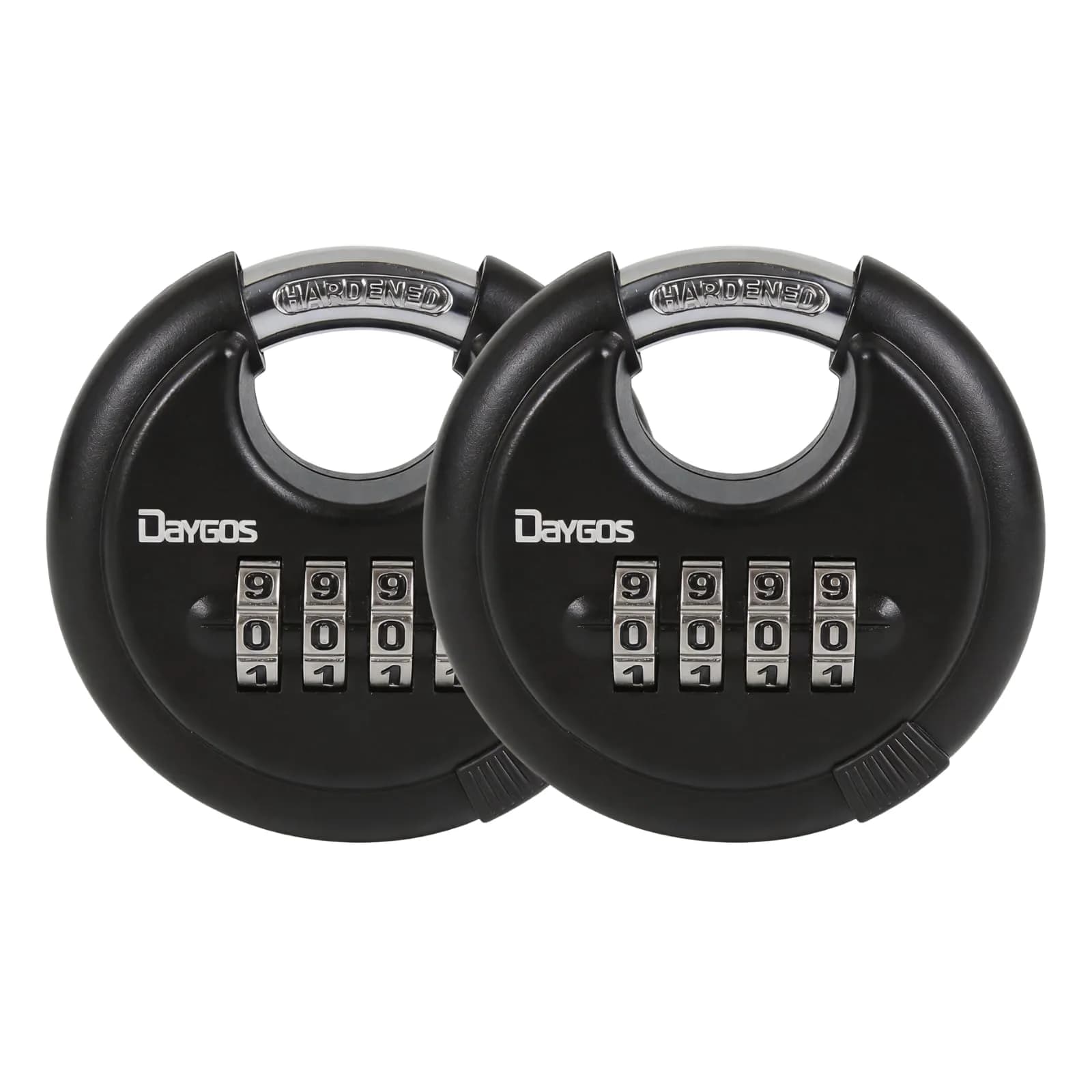 DAYGOS Black 2-Pack Combination Disc Padlocks | Heavy Duty 3/8-in Shackle, 2.75-in Body, Weatherproof Outdoor Lock