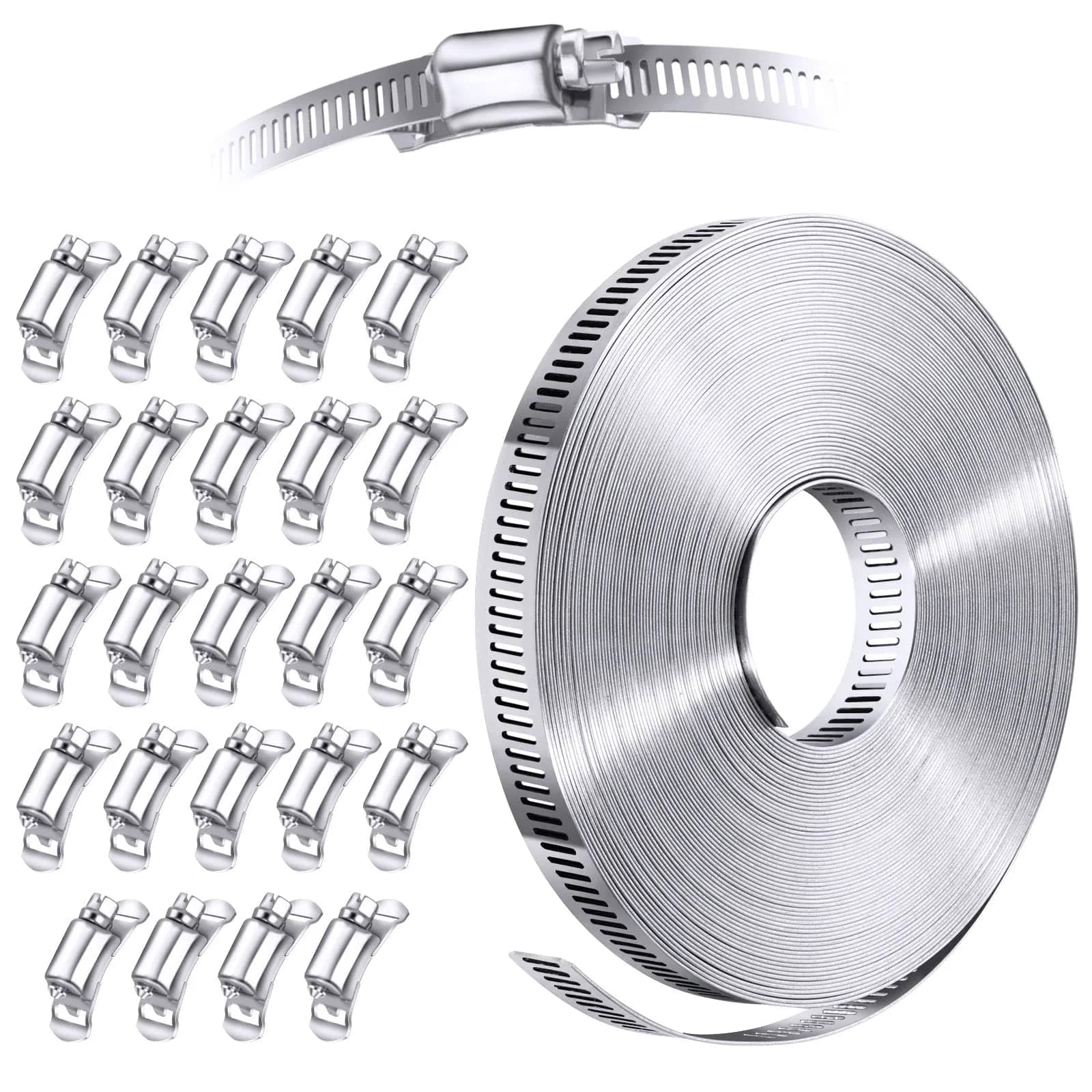 Steelsoft Stainless Steel Worm Gear Hose Clamp Kit | Cut-To-Fit 50ft Strap + 24 Fasteners | 2.5" to 190" Diameter Range - main product image
