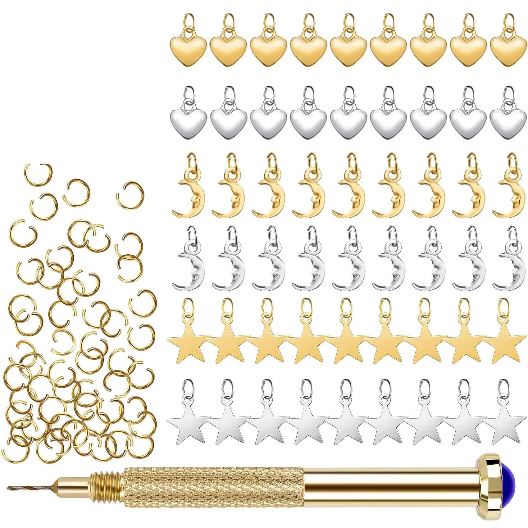 PAGOW 155 PCS Dangle Nail Art Charm Set with Piercing Tool | Gold & Multi-Color - main product image