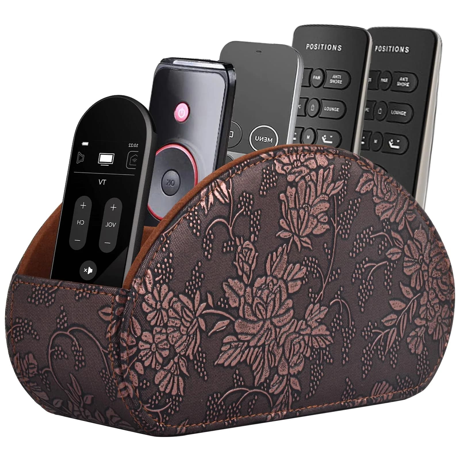 RHCSZ Black Leather Remote Control Holder with 5 Compartments | Desktop Organizer for TV, Media Player, Pen, Glasses — Retro