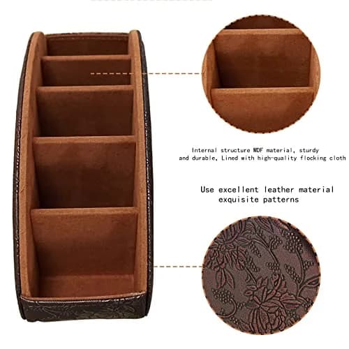 RHCSZ Retro Leather Remote Control Holder Organizer Box | 21.5cm (8.46") x 11.5cm (4.5") x 7.5cm (2.95") thumbnail 3