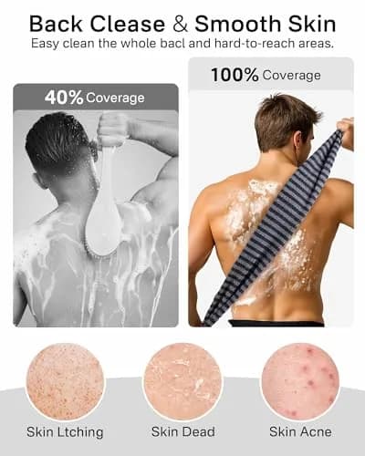 Yiclick Exfoliating Washcloth Towel Back Scrubber for Shower 2-Pack (40 inch / 101.6 cm) | Korean Japanese Style thumbnail 8
