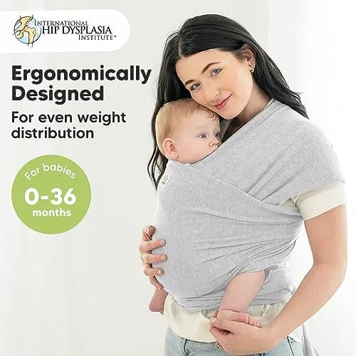 KeaBabies Original Baby Wrap Carrier Light Heather | Ergonomic Hip-Healthy Sling for Newborns to Toddlers (0.5 kg / 1.1 lb) thumbnail 2