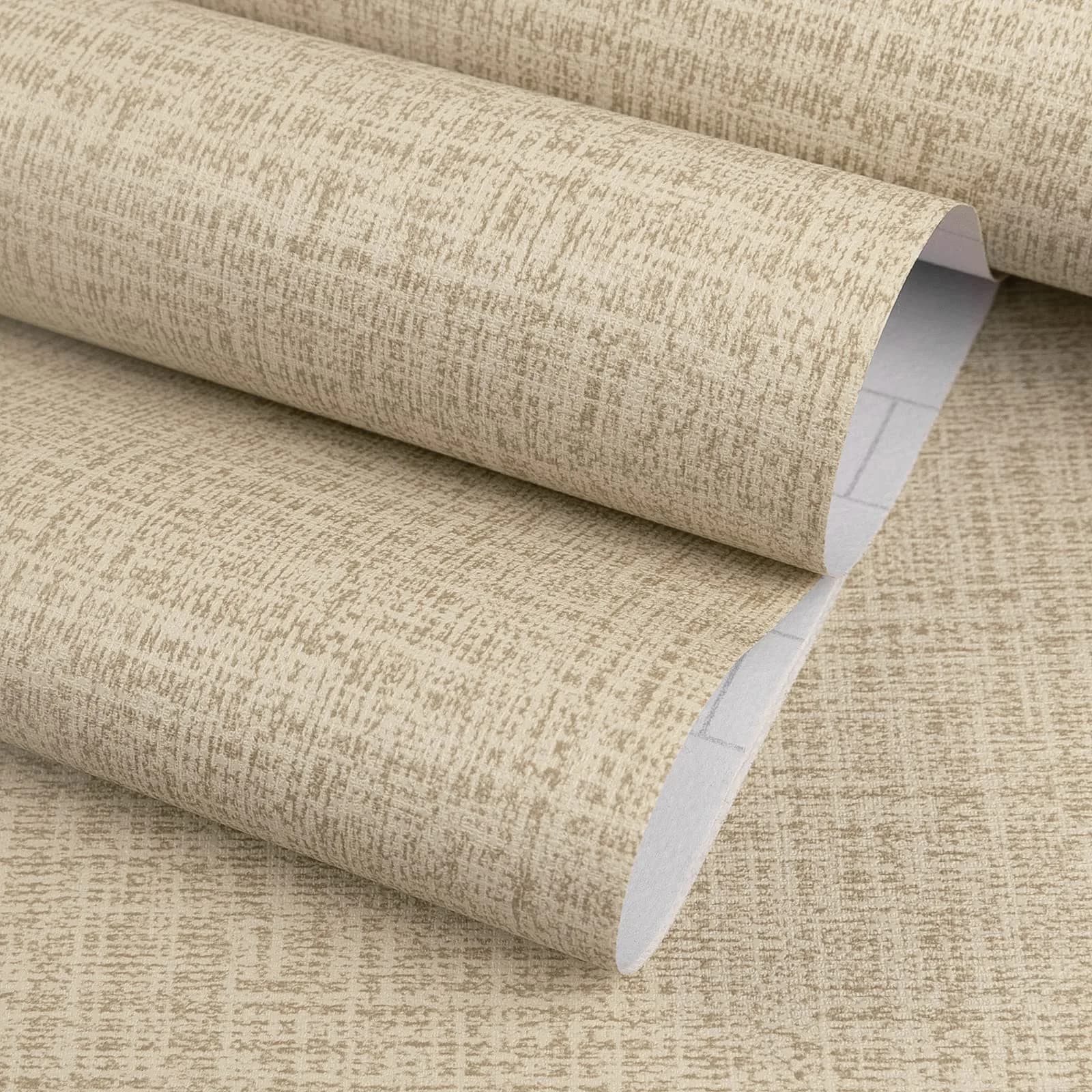 TANONE Khaki Grasscloth Peel and Stick Wallpaper 39.9 cm x 5 m (15.8 in x 197 in) | Realistic Textured Beige Wall Paper for Cabinets, Drawers, Kitchen — Khaki