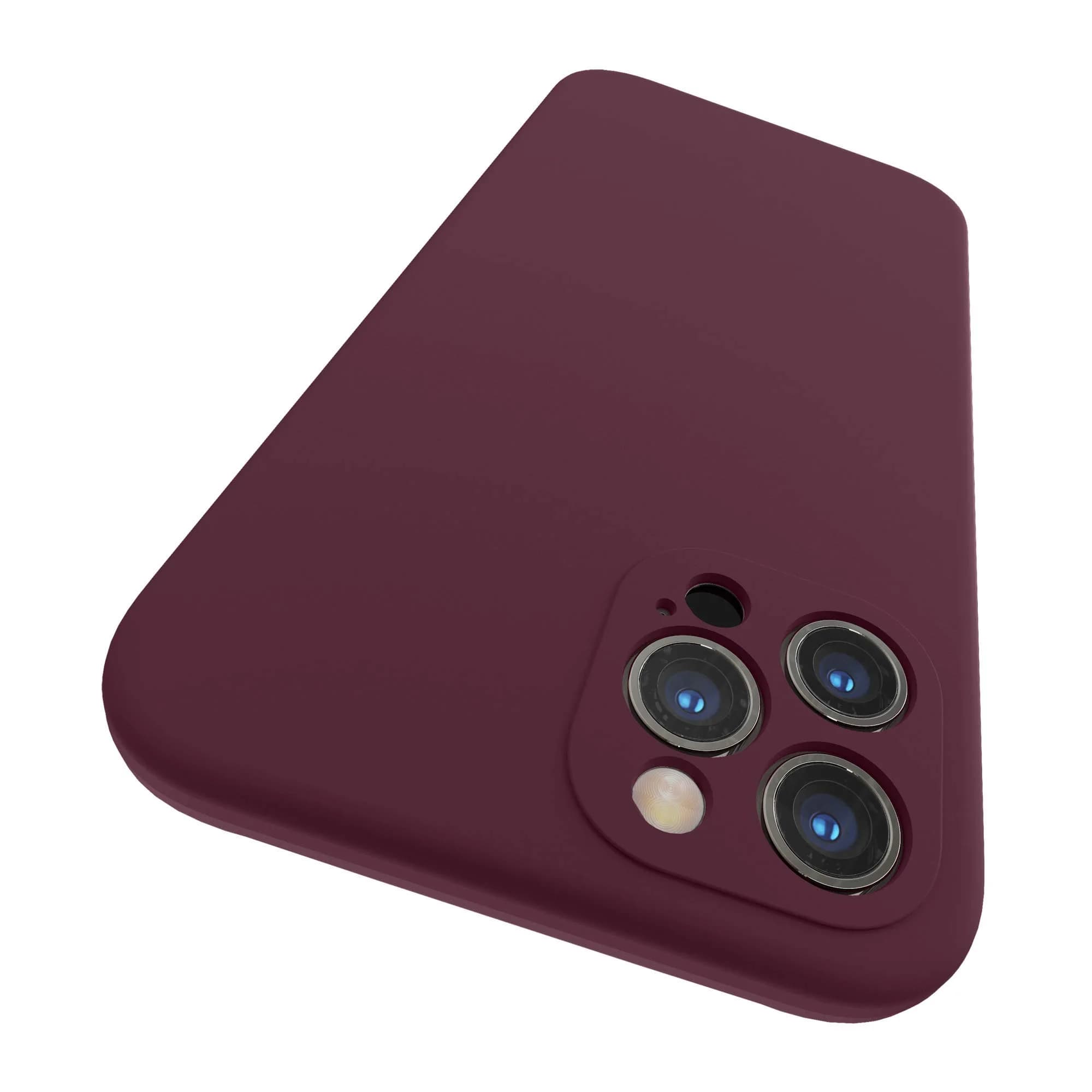 SURPHY Liquid Silicone Case for iPhone 12 Pro Max (6.7 inches) | Camera Protection, Microfiber Lining — Plum