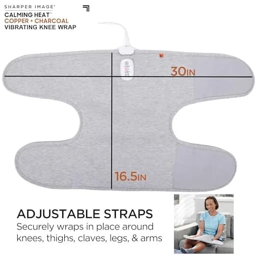 Calming Comfort Electric Heating Pad Knee Wrap | Copper & Charcoal, Auto Shut-Off, 2 Heat & 5 Vibration Settings, 76.2cm x 42cm thumbnail 5