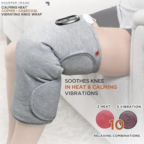 Calming Comfort Electric Heating Pad Knee Wrap | Copper & Charcoal, Auto Shut-Off, 2 Heat & 5 Vibration Settings, 76.2cm x 42cm thumbnail 2
