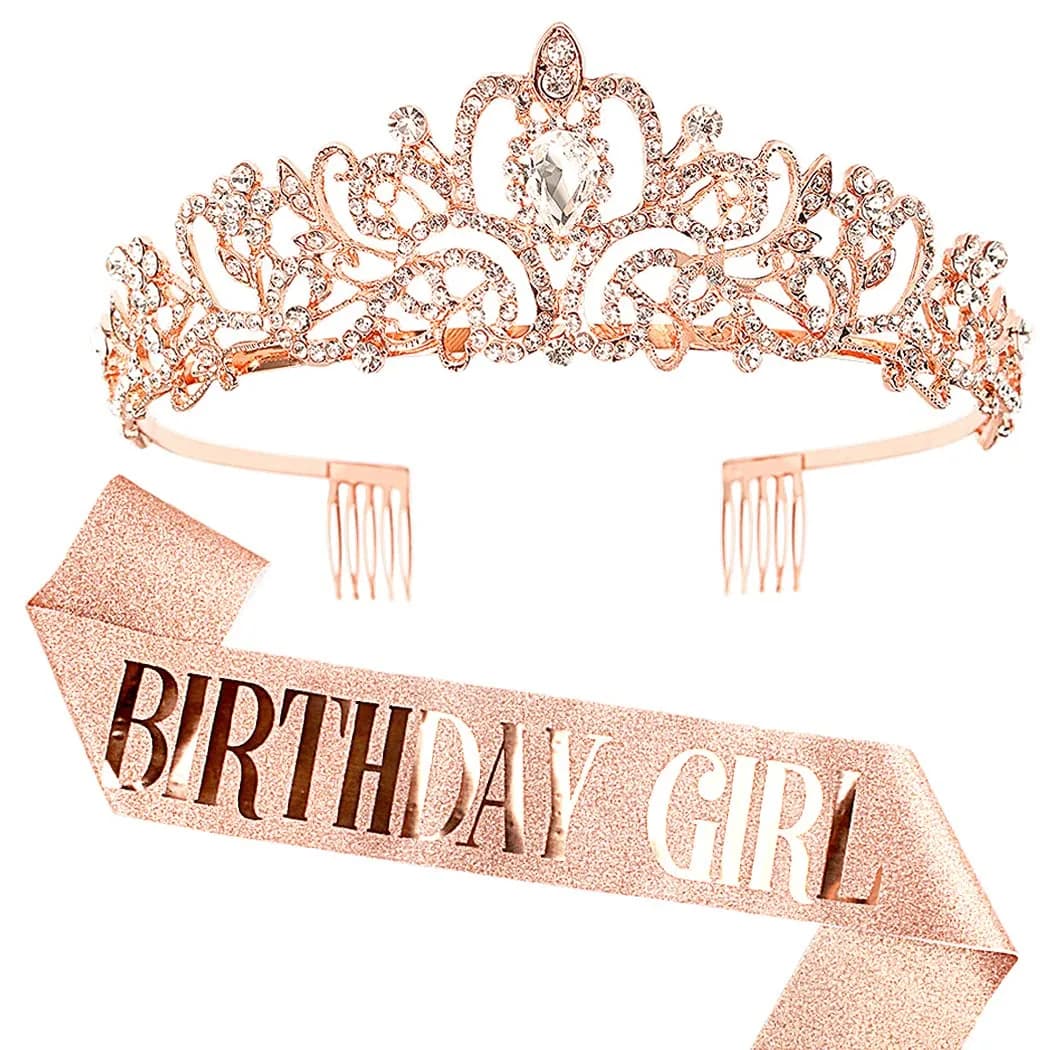 COCIDE Birthday Sash & Tiara Set - Rhinestone Tiara & Silver Glitter Sash | Women's Birth Party Decoration Kit - main product image
